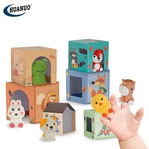 유아 몬테소리 학습 장난감 부드러운 접착제 동물 중첩 집 상자 매칭 게임 아기를위한 교육 생일 선물