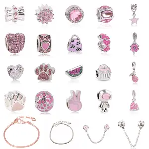 梦幻粉色系列主题合金珠子夹珠子护身符DIY合金珠子适合女士手镯免费选择