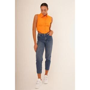 Camisa Naranja de Manga Corta para Mujer con Detalle de Corsé, Blusa Casual Elegante para la Moda de Verano, Venta al Por Mayor - Product Image 3