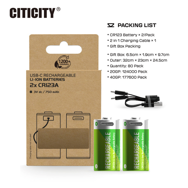 CITICITY Rechargeable CR123A Li-ion Battery 4-Pack 3V 860mAh  High Power For Safety Devices Flashlights Alarms