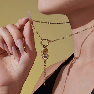 שרשרת תכשיטים לנשים בסיטונאות, נירוסטה שאינה משחירה, מצופה זהב PVD 18 קראט, שרשרת עם תליון צלב ותליון זירקון בצורת גדיל - Product Image 1