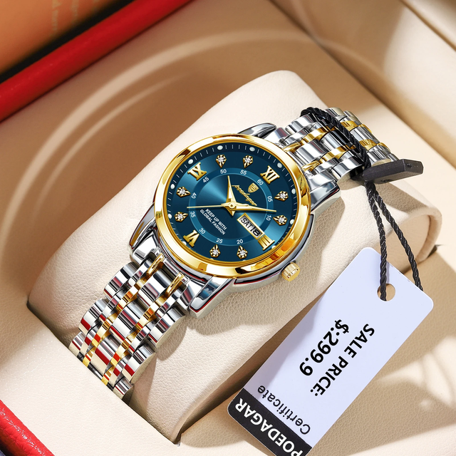 POEDAGAR Hot Selling Waterproof Women Wristwatch Stainless Steel Luminous Date Week Ladies Quartz Watches