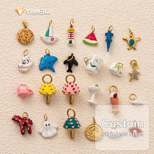 Pendentifs en émail en forme de champignon et de <span class=keywords><strong>pizza</strong></span> en acier inoxydable YIMEIL&Wholesale – Large gamme de motifs mignons pour bracelets et colliers DIY - Product Image 1