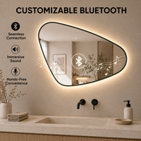 Miroir de salle de bain LED encadré irrégulier avec éclairage rétroéclairé, miroir de vanité anti-buée, 3 couleurs réglables, fonction mémoire