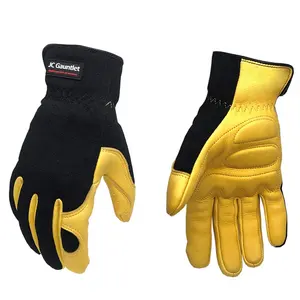 Deerskin mechanic gloves with inside pad, black spandex back