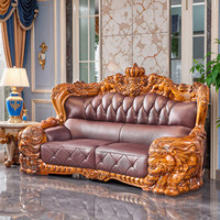 Ensemble de canapés en cuir sculpté en bois massif de style européen et nouveau style chinois pour grandes villas, mobilier de salon six places
