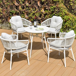 Set di mobili <span class=keywords><strong>da</strong></span> <span class=keywords><strong>esterno</strong></span> Patio sedia in vimini artigianale in corda di rattan <span class=keywords><strong>tavoli</strong></span> di colore bianco sedia impermeabile dal Design moderno - Product Image 1