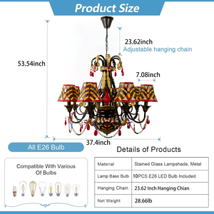 Tiffany açık krem kahverengi vitray kolye Modern victoria asmak aydınlatma armatürleri ile ayarlanabilir zincir & E26 baz - Product Image 6