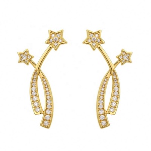 Boucles d'oreilles clous de luxe pour femme, micro-incrustées de zirconiums, nouvelle collection, aiguille en argent S925, style pentagramme lumineux, accessoires d'oreille doux effet météore - Product Image 6