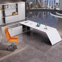 Bureau de direction moderne blanc brillant - Conception modulaire durable, taille personnalisable, options en forme de L/en forme de I