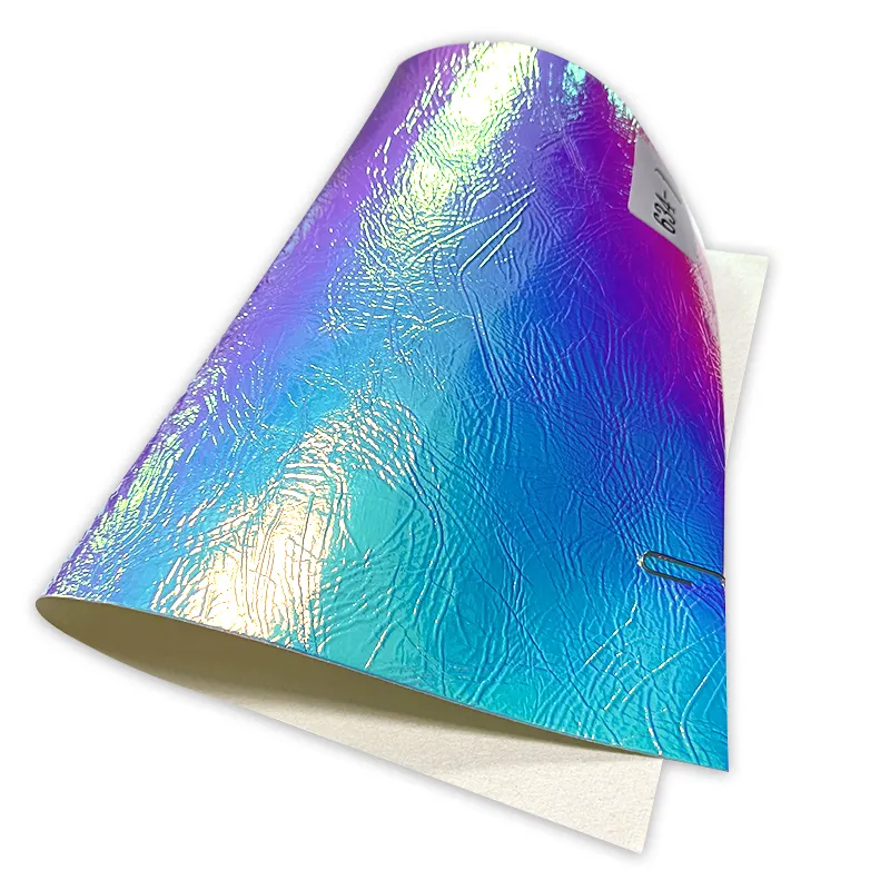 Lignes de nid d'oiseau Emboss Matériaux de tissu en faux cuir PU métallique holographique pour la fabrication de décorations/emballage/couverture de livre