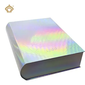 Custom Magnetic Closure Laser Silver Rigid Cardboard Round Spine Book Shaped Gift Holographic Paper Box Packaging