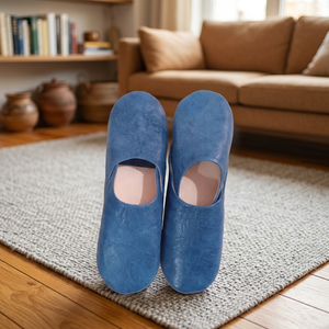 Chaussures d'intérieur légères en cuir véritable bleu uni à bout fermé avec semelle extérieure en cuir véritable souple à motif floral pour le printemps - Product Image 2