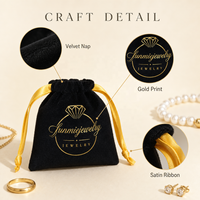 Pochette de rangement pour bijoux en velours noir avec cordon de serrage, logo personnalisé imprimé, sac anti-poussière en velours doux pour emballage de dés cadeaux