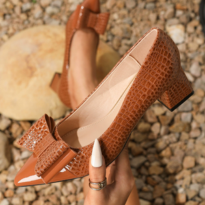 <strong>Women</strong> Serpentine Bowtie Pointed Toe Block Heels <strong>Pumps</strong> Ladies Large Sizes High Heel Dress Shoes Daily Casual Slip-on Office <strong>Pumps</strong> - Product Image 2