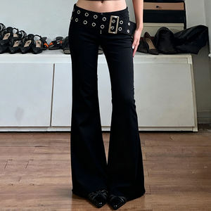 Pantalones Vaqueros de Tiro Bajo con Cintura Elástica y Detalles de Metal para Mujer, Estilo Oscuro, Ajustados, Casuales, para Chicas Modernas - Product Image 2