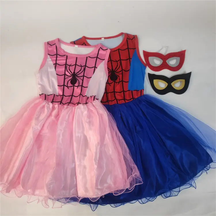 Halloween Cosplay Stage Performance Heroic Spiderman Costume Girl Spider Cobweb Printing Sleeveless Gauze Dress with Mask