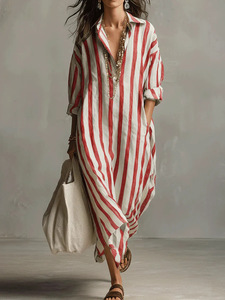 Nuovi <span class=keywords><strong>Abiti</strong></span> <span class=keywords><strong>Estivi</strong></span> da Donna all'Ingrosso, Vestito a Righe <span class=keywords><strong>Oversize</strong></span> Taglia S-3XL, Righe Verticali con Tasche Laterali, Casual Resort - Product Image 5
