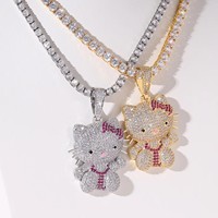 Nouveau Pendentif Anime de Haute Qualité Plaqué Or en Laiton avec Zircon 5A, Bijou Hip Hop Personnage Glacé, Cadeau avec Chaîne Cordon