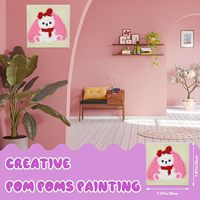 Kit de broderie Punch Needle DIY pour enfants - Ensemble d'art créatif avec pompons moelleux et toile en lin - Kit de démarrage de broderie amusant, plusieurs couleurs