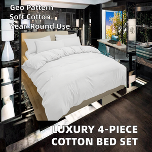 Parure de lit quatre pièces unie de luxe avec housse de couette et drap-housse en coton lavé à motif imprimé - Product Image 3