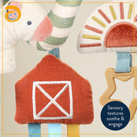 Jouet d'activités en spirale sur le thème de la ferme pour bébé, jouet suspendu en peluche pour poussette et siège auto avec miroir, jouet de dentition et jouet sensoriel pour nouveau-nés