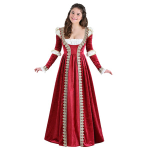 Costume de reine de la Renaissance rouge en velours avec dentelle, robe de cour pour femmes, déguisement de fête d'Halloween - Product Image 2