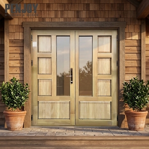 Puerta de Entrada de Madera con Revestimiento de Aluminio de Alta Gama PENJOY, Puertas Francesas de Madera con Aislamiento Acústico y Térmico para Villas de Lujo - Product Image 1