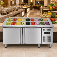 Table de préparation réfrigérée professionnelle pour bar à salades avec zone de refroidissement direct pour restaurants, pizzerias, fruiteries, cafés, hôtels et traiteurs