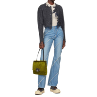Lignes de biais parallèles taille moyenne femme Rivet Denim pantalon Bootcut décoloration bleu coton lavé Long Jean femmes décontracté évasé Jeans