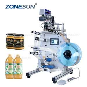 ZONESUN SL-130 Wine Double Side Sticker Round Water Semi Automatic Digital Bottle Labeling Printing Machine For Plastic Bottle