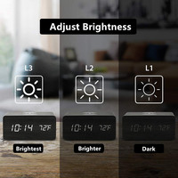 Réveil numérique LED en bois alimenté par USB avec station de charge sans fil, température, humidité, horloge de bureau électronique