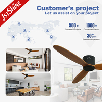 Ventilateur de plafond intelligent 1stshine 52 pouces encastré avec commande Wi-Fi, compatible vocale, pales en bois massif et télécommande