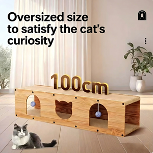 Túnel para Gatos con Rascador Integrado, Juguete Modular de Madera de Gran Longitud para Gatos, Color Natural, Estilo Moderno - Product Image 5