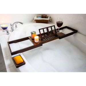 Brown Bamboo <b>Bathtub</b> <b>Caddy</b> Bath <b>Tray</b> With Book Tablet Holder - Product Image 5