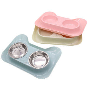 无溢出喂养饮用双重食物水高架狗猫不锈钢碗宠物碗喂食器 - Product Image 1