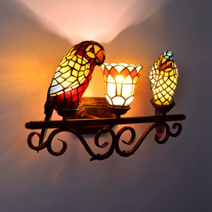 Lampe murale Tiffany LED en verre coloré, perroquet avec lanterne <span class=keywords><strong>Aquarius</strong></span>, style vintage antique, lampes de chevet décoratives - Product Image 3