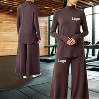 Conjunto Deportivo de Dos Piezas para Yoga, Manga Larga, Color Sólido, Ultra Suave y Elástico, Secado Rápido + Patrón 3D UPF50+ para Mujer