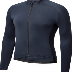 Maillot de Ciclismo de Manga Larga para Hombre, Color Azul Marino Oscuro, Cierre Completo, Ajuste Profesional, Camiseta Térmica para Bicicleta de Carretera, Ropa Deportiva - Product Image 1