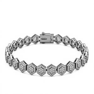 Bracelet chaîne à maillons hexagonaux en argent sterling 925 plaqué rhodium avec moissanite, bijoux hip-hop unisexe, anniversaire - Product Image 2