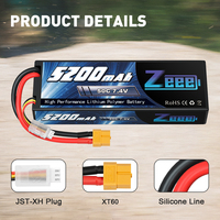بطارية ليثيوم بوليمر Zeee بسعة 5200 مللي أمبير في الساعة، 50C، 7.4 فولت، 2S مع موصل XT60 وغلاف ناعم للطائرات الهليكوبتر/الطائرات/الدرون ذات التحكم عن بعد