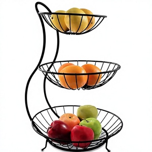 Corbeille à fruits moderne en fil métallique, 3 niveaux, design ovale noir, durable, pour la cuisine, le rangement et le service alimentaire à domicile - Product Image 1