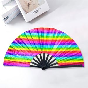 Regalos de Verano, Abanicos Plegables de Plástico Satinado Personalizados de 33 cm con Diseño de Música Rave Arcoíris y Logotipo Personalizado - Product Image 3