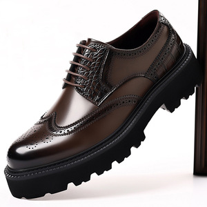 Chaussures en cuir pour hommes formelles britanniques - chaussures de mariage en cuir véritable - chaussures de bureau - chaussures à semelle épaisse imperméables à tige haute - Product Image 2