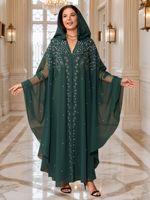 Abaya Musulmane D'Usine CCY Pas Chère, Robe Africaine en Mousseline de Soie Ornée de Strass et de Perles, Grandes Tailles pour Femmes