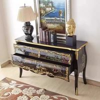 Armoire d'entrée antique en bois massif européen, commode florale baroque peinte à la main, coffre de rangement de chambre à coucher de style français