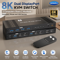 Moniteur double Hardrock 8K pour commutateur KVM 2x2, hub USB 3.0, boîtier en alliage d'aluminium pour le contrôle de deux PC, clavier, souris