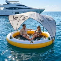 Isla Flotante Inflable Redonda con Toldo para el Sol, Directo de Fábrica, Hamaca Flotante para Fiestas Acuáticas para Varias Personas, para Adultos