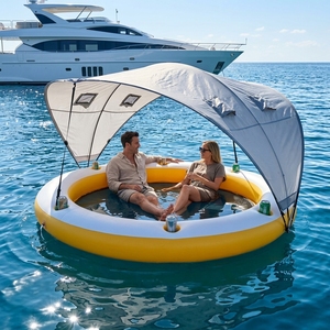 Île flottante ronde gonflable <span class=keywords><strong>avec</strong></span> auvent pare-soleil, pour plusieurs personnes, idéale pour les fêtes aquatiques, hamac flottant pour adultes, directement <span class=keywords><strong>de</strong></span> l'usine - Product Image 1