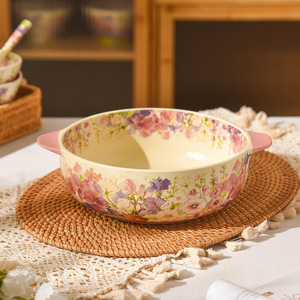 Set di Stoviglie in Ceramica con Motivi Floreali, Set di Piatti e <span class=keywords><strong>Ciotole</strong></span> per la Casa, Bacchette, Cucchiai, Piatti da Zuppa, Stoviglie Smaltate Minimaliste - Product Image 4